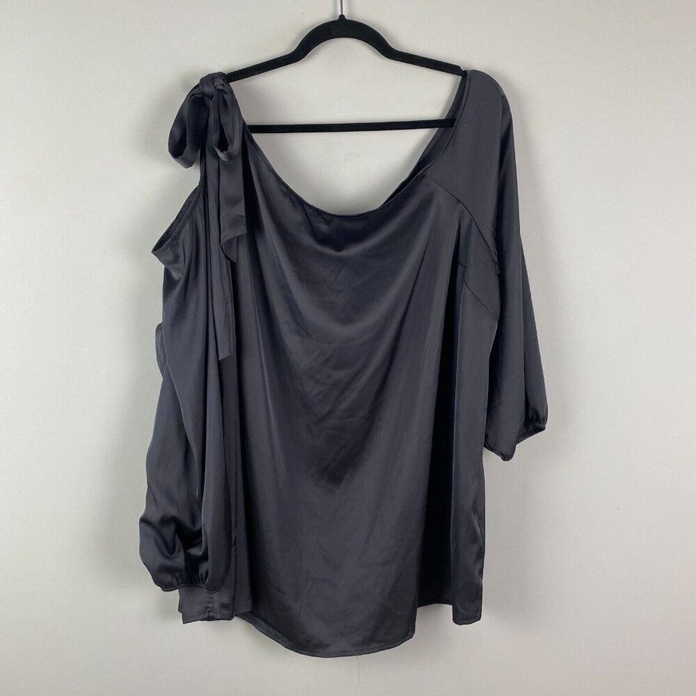 Torrid satin gray open shoulder blouse
